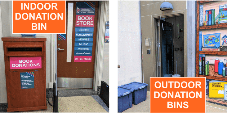 donation bin next to bookstore and donation bin on 1st ave se